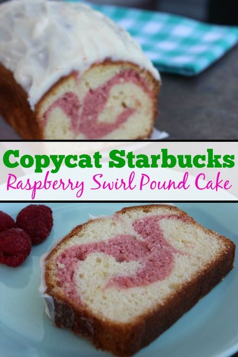 Starbucks Raspberry Swirl Pound Cake Recipe Starbucks Raspberry, Raspberry Swirl Pound Cake, Swirl Pound Cake, Raspberry Loaf, Starbucks Cake, Almond Pound Cakes, Copycat Starbucks, Pound Cake Recipe, Starbucks Recipes