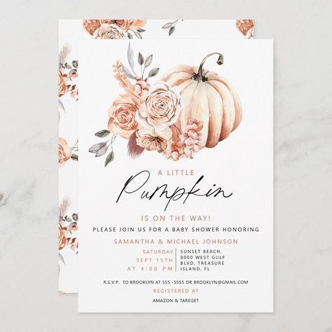 A Little Pumpkin Is on the Way Baby Shower Invitation Gender Reveal Pumpkin, Pumpkin Invitation, Rustic Baby Shower Invitations, Gender Reveal Party Invitations, Gender Reveal Invitations, Rustic Baby Shower, Rustic Baby, Baby Shower Pumpkin, Thanks Giving