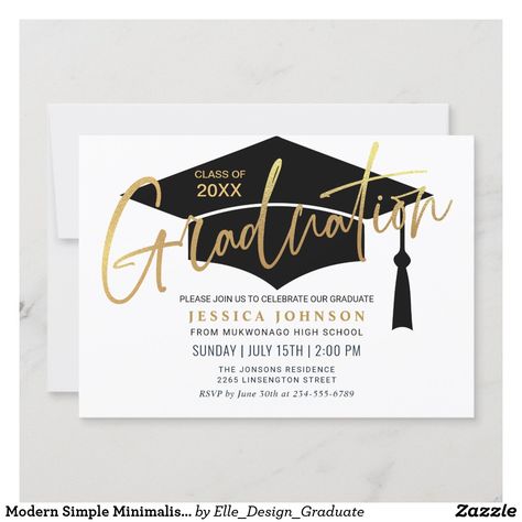 Modern Simple Minimalist Graduation Party Invitation Minimalist Graduation Party, Marble Invitation, Floral Graduation Party, Graduation Invitation Cards, Graduation Invitations High School, Photo Class, Grad Invitations, Minimalist Photos, Graduation Party Invitation