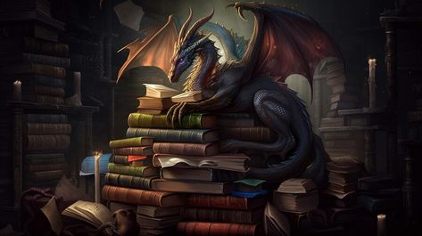 Dragon Perched, Gothic Library, Dragon Hoard, Steampunk Dragon, Castle Background, Library Aesthetic, Dragon City, Book Background, Computer Wallpaper Desktop Wallpapers