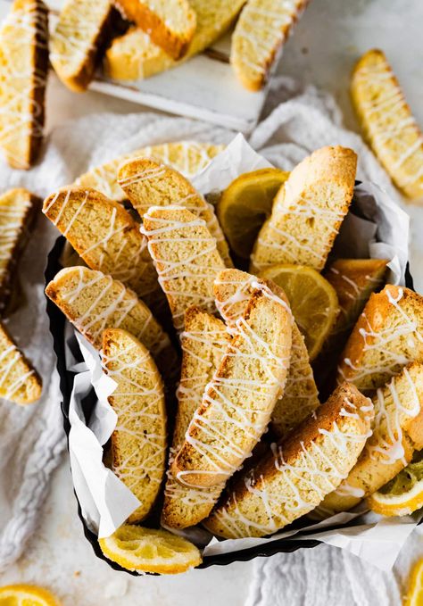 Italian Lemon Biscotti Recipe with White Glaze - CucinaByElena Lemon Biscotti Recipe, Cookies Recipes Easy, Desserts Lemon, Lemon Biscotti, Lemon Cookies Easy, Lemon Ricotta Cookies, Cookies Lemon, Food Dolls, Ricotta Cookies