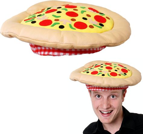 talian Pizza Hat Novelty Food Hats For Fancy Dress pack of 1 Pizza Fancy Dress, Fast Food Party, 1920s Gangsters, Halloween Around The World, Pizza Hat, Pepperoni And Cheese, Hair Fancy, Feather Boas, Fast Food Places