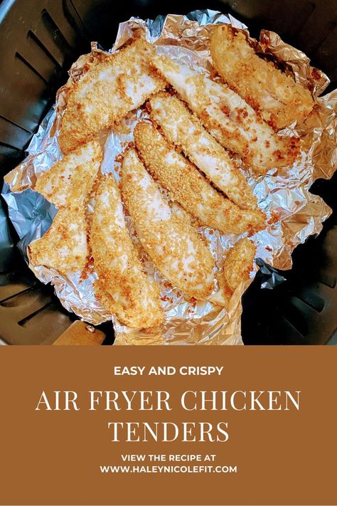 Easy and crispy air fryer chicken tenders perfect for you and your kiddos. A healthy and easy recipe that is low in calories, high in protein and your kids will love it? Sign me up. These tenders are covered in a light panko breading and pair perfectly with some ketchup! Protein Powder Fried Chicken, Macro Friendly Chicken Tenders, Panko Breaded Chicken Tenders, Reheat Chicken Tenders In Air Fryer, Air Fryer Chicken Tenders Almond Flour, Corn Flake Chicken Tenders Air Fryer, Crispy Air Fryer Chicken Tenders, Air Fryer Chicken Tenders No Breading, Panko Breaded Chicken