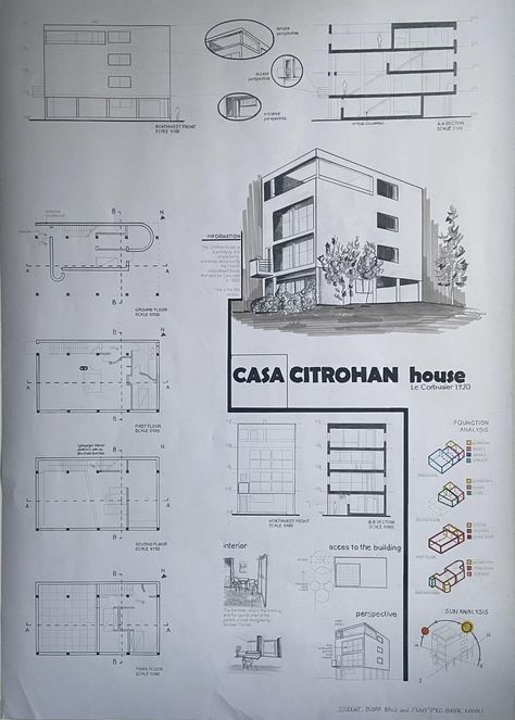 Casa Citrohan House Le Corbiuser 1927 - 13 building Interior Design Presentation Boards, Architecture Career, House Poster, Interior Design Presentation, Architecture Design Sketch, Architecture Collage, Architecture Concept Drawings, Building Plan, Concept Architecture