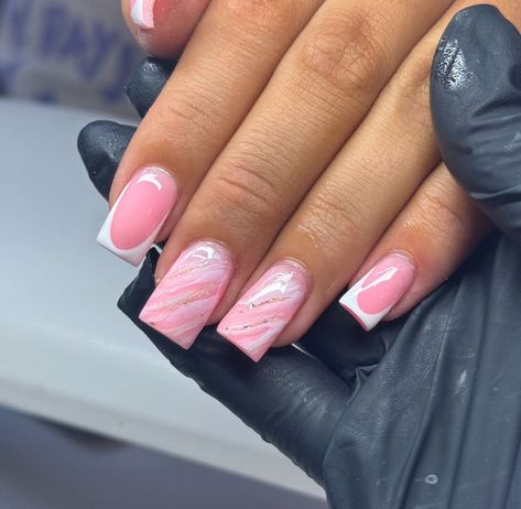 Pink And White Biab Nails, White Biab Nails, Biab Nails, Spring Acrylic Nails, Nails Now, Simple Gel Nails, White Acrylic Nails, Girly Acrylic Nails, Short Square Acrylic Nails