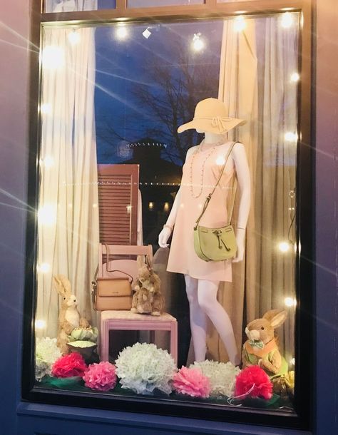 Spring Window Display | Easter Window Display | Boutique in Iowa | Bella Sorella Boutique | Women's Apparel Store Window Display Boutique, Easter Window Display, Boutique Window Displays, Spring Window Display, Easter Window, Boutique Window, Store Front Windows, Spring Window, Lash Room