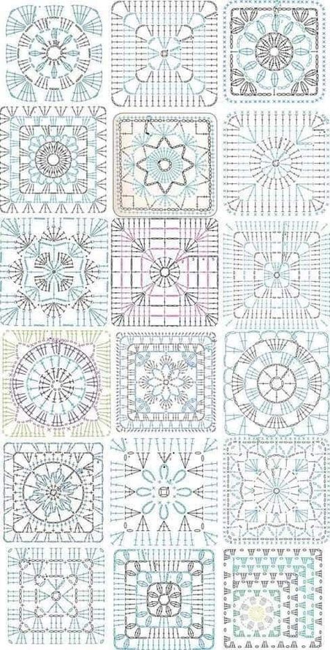 Doily Patterns Diagram, Diamond Granny Square Pattern, Granny Square Crochet Pattern Diagram, Granny Square Patterns, Crochet Bolero Pattern, Crochet Stitches Chart, Granny Square Crochet Patterns Free, Crochet Afghan Patterns Free, Crochet Stitches Guide