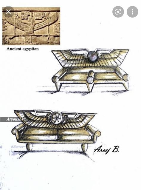 Egyptian Furniture Sketch, Ancient Egypt Furniture, Ancient Egypt Drawing, Ancient Egyptian Furniture, Pharaonic Design, Egypt Furniture, Egyptian Design Pattern, Ancient Egypt Architecture, Egyptian Furniture