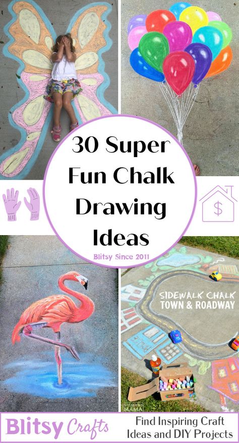 30 Super Fun Chalk Drawing Ideaseasy chalk art ideas - chalk drawing ideas for sidewalk Chalk Art On Sidewalk, Drawing With Chalk Side Walk, Chalk Art Techniques, Beginner Sidewalk Chalk Art, Chalk Picture Ideas, Side Walk Chalk Art Ideas Cool, Driveway Chalk Art Ideas, Sidewalk Chalk Art Ideas For Kids, Sidewalk Chalk Birthday Ideas