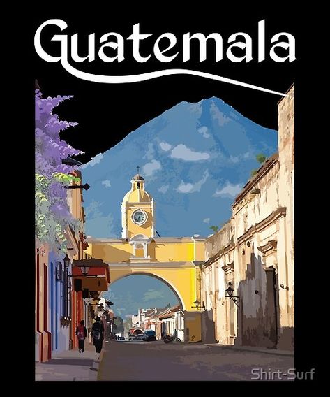 Playera Guatemalteca con arte estilo Antigua. Representa tu patria y cultura. Usala en los Estados Unidos o en Centro America. Perfecta si has visitado en la semana santa. Culture Poster, Vintage Postcards Travel, Pictorial Maps, Tikal, Art Deco Posters, Caribbean Sea, Charlotte Nc, Pacific Ocean, Central America