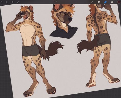 Art by @noirekat on twitter Hyena Fursona Art, Hyena Character Design, Anthro Hyena, Fursona Ref, Anthro Art, Fox Art, Hyena, Beautiful Drawings, Drawing Poses