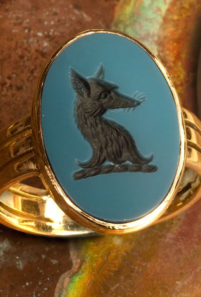 Blue Sardonyx Signet Ring Seal Engraved With Fox Head Solomons Seal, Seal Ring, Fox Head, Signet Rings, Wax Seal Stamp, Seal Stamps, Engraved Jewelry, Family Crest, Dexter