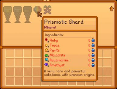 Adds a recipe for crafting prismatic shards in game Stardew Valley Prismatic Shard, Stardew Mods, Stardew Valley Tips, Games Images, Game Ideas, Stardew Valley, Social Interaction, Interface Design, Refreshing Drinks