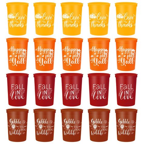 PRICES MAY VARY. Sufficient Quantity - You will receive 40 pieces of fall plastic disposable cups in different designs, rich and sufficient, they can be applied to hold hot or cold drinks, convenient and portable, large quantity can meet your daily use in your holiday. Fall Themed Cups - These cups are designed with fall elements, such as pumpkins and maple leaves, also printed happy fall y’all, fall in love and more, full of autumn atmosphere and joy, you can use them in your party. Suitable Si Personalized Fall Gifts, Office Thanksgiving Ideas, Fall Goodie Bags For Adults, Turkey Cup, Disposable Cups, Fall Birthday, Plastic Cups, Happy Fall Y'all, Fall Gifts