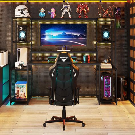 Tribesigns 70 -inch Rustic Computer Desk with Hutch and Shelf, Modern Large Gaming Desk with Monitor Stand, Gamer Table Workstation for Home Office,Carbon Fiber Desktop (Black) Gamer Table, Gamer Desk, Rustic Computer Desk, Small Room Desk, Pc Gaming Desk, Gamer Setup, Computer Desk With Hutch, Pc Gaming Setup, Corner Computer Desk