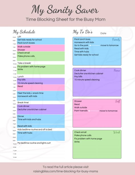 Ever feel like your to do list is out of control and taking over your life? No matter how hard you try, you just can’t seem to get it all done. Find out how time blocking for busy moms can help. Learn how to organize your time, improve your productivity, and get tips and ideas on time management. This systems works great for stay at home moms, as well as working moms. Includes your sanity saver free printable. raisingbliss.com #timemanagement #timeblocking #momtips #raisingbliss Mom To Do List Free Printable, Mom Planner Printables Free, 2024 Reset, Weekly To Do List Template, Time Blocking Printable, Notion School, School To Do List, Busy Mom Planner, Time Management Printable