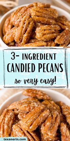 These homemade candied pecans only have three ingredients, take 5 minutes to make, and are naturally paleo and vegan! These homemade candied pecans are the perfect way to top off your holiday treats! They taste and look great. One thing I really love about these is how insanely quick they are. Put the pecans, maple syrup, vanilla and salt in the pan and cook for a few minutes. Done! Perfect for all of your Thanksgiving and Christmas treats! Candied Pecans Easy, Easy Candied Pecans, Pecan Recipes Easy, Candied Pecans Recipe, Holidays Recipes, Sugared Pecans, Roasted Pecans, Nut Recipes, Salad Toppings