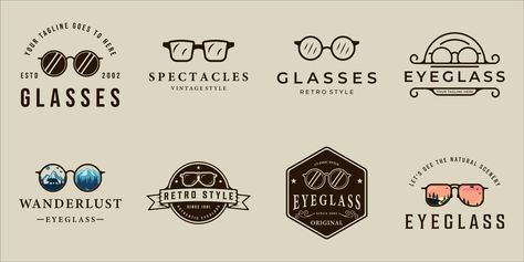 Icon Graphic Design, Retro Logo Design, Illustration Template, Vintage Lenses, Glasses Logo, Optical Shop, Shop Logo Design, Vector Icons Illustration, Retro Glasses