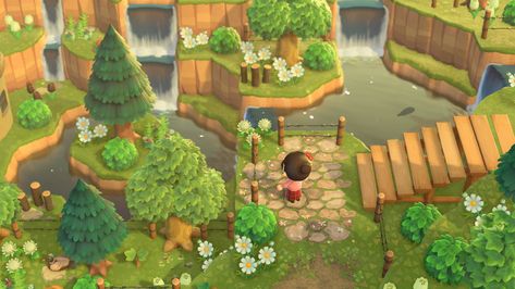 Terra Forming Animal Crossing, Acnh Fruit Tree Layout, Acnh Entrance Inspiration, Camping Ac, Animale Crossing, Dark Cottage Core, Waterfall House, November Ideas, Forest Village