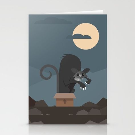 Beast of Bladenboro Stationery Card - Lovable Legends, urban legends, mythical, cryptid, creature, monster, North Carolina, local legends, cat, vampire, box, if I fits I sits, moon, card, gift, print Cat Vampire, Moon Card, Stationary Cards, Urban Legends, Fold Envelope, Card Gift, Unique Cards, Stationery Cards, North Carolina