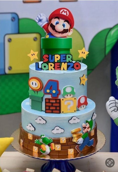 Mario Cake Design, 7th Birthday Cake, 7th Birthday Cakes, Mario Cake, 2 Tier Cake, Number Cake, Bolo Fake, Design Number, Number Cakes