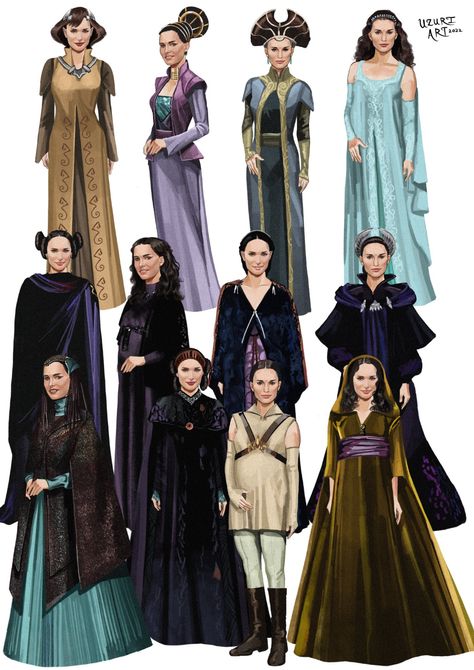 Padme Amidala Wardrobe, Padme Clone Wars Outfits, Padme Amidala Fanart, Padme Outfits, Queen Amidala Costume, Uzuri Art, Padme Costume, Thrawn Trilogy, Padmé Amidala