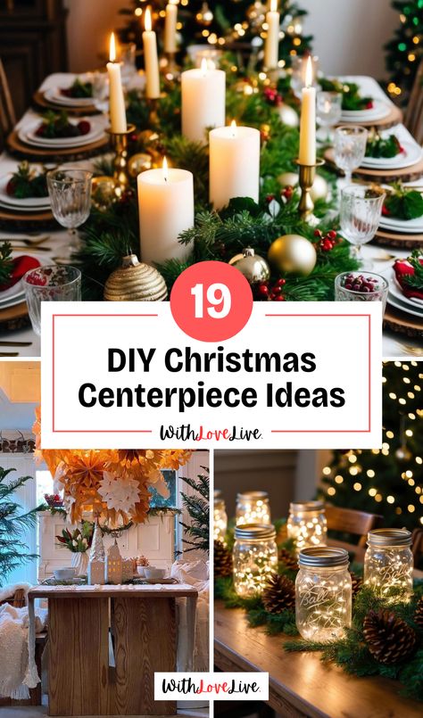 Create the perfect holiday vibe with DIY Christmas centerpiece ideas! 🎄✨ From elegant floral arrangements to rustic candle displays, these creative ideas will make your table shine. Perfect for family gatherings or festive dinners. Save this pin for your holiday decorating inspiration! 📌🎅 Christmas Table Centerpieces Ideas Elegant, Cheap Christmas Centerpieces Diy, Christmas Centerpieces Diy Rustic, Diy Winter Centerpieces, Christmas Table Centerpieces Elegant, Centerpiece Ideas Christmas, Diy Christmas Centerpieces For Table, Diy Christmas Centerpiece Ideas, Floral Christmas Centerpieces