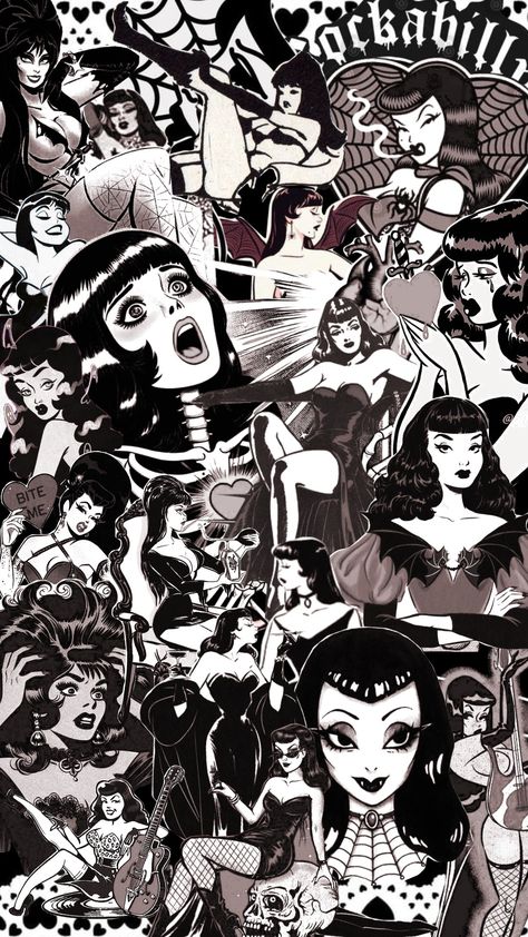 #gothabilly #rockabilly #goth #pinup #pinupaesthetic #pinupgoth #pinuphalloween #pinupwallpaper Gothabilly Art, Rockabilly Wallpaper, Rockabilly Aesthetic, Pinup Goth, Goth Pinup, Rockabilly Goth, Halloween Pin Up, 1950s Rockabilly, Rockabilly Art