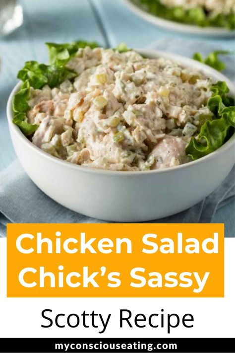 Chicken Salad Chick’s Sassy Scotty piled high in a salad bowl Chicken Salad Chick Sassy Scotty Recipe, Chicken Salad Chick Recipe, Sour Cream Ranch Dressing, Chicken Salad Chick, Main Salad, Delicious Chicken Salad, Cheese Alternatives, Ranch Salad Dressing, Autumn Salad