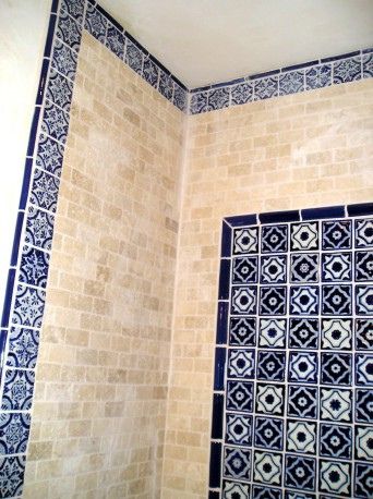 Mexican Talavera tile bathroom | by latin accents Talavera Tiles Bathroom, Mexican Tile Bathroom, Spanish Style Home Interior, Native Decor, Spanish Style Bathrooms, Mexican Bathroom, Master Bath Tile, Spanish Style Decor, Mediterranean Bathroom