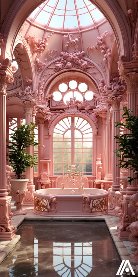 Princess Interior Design, Barbie Library, Barbie Interior, Pink Library, Pink Mansion, Library Interior, Home Gardening, Barbie Style, Mansion Interior