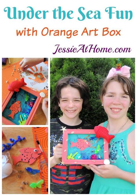 Ready for some under the sea fun? We have a sneak peek of the June Orange Art Box and it's full of shells, fish, and all sorts of under the sea fun. #UnderTheSea #Fish #SpringCrafts #SummerCrafts #KidsOfOAB #OrangeArtBox #KidSubscriptionBox #KidCrafts #CreativeKids #Art #Crafts #DIY #JessieAtHome #JessieRayot Under The Sea Box Project, Shoe Box Aquarium Art Projects, Subscription Boxes For Kids, Learn A New Skill, Orange Art, Homemade Crafts, Art Crafts, Diy Tutorials, Summer Crafts