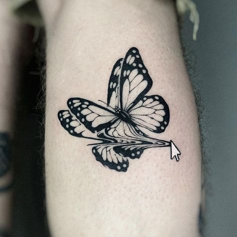 𝕱𝖎𝖒𝖒 on Instagram: “Butterfly glitch 🦋 . . . . . #tattoo #tattoos #tattooflash #traditionalflash #traditionaltattoos #blxckink #blackwork #blackworkers…” Glitch Butterfly, Blurry Tattoo, Trippy Butterfly Tattoo, Glitch Tattoo, Black Crow Tattoos, Daniel Tattoo, Tattoo Queen, Grace Tattoos, Cobra Tattoo