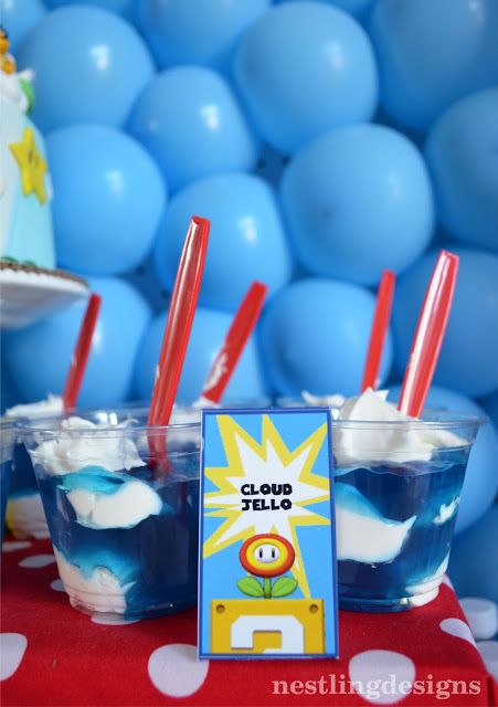 Mario Cloud Jello Cloud Jello, Super Mario Brothers Birthday Party, Super Mario Brothers Party, Super Mario Brothers Birthday, Mario Brothers Birthday Party, Mario Kart Party, Nintendo Party, 4de Verjaardag, Super Mario Cake