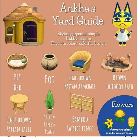 Julia 🌻 on Instagram: “Ankha's yard guide! Made by @addie_animalcrossing & @tory.crossing #ankha #animalcrossingnewhorizons #animalcrossingswitch…” Yellow Bamboo, Animal Crossing Guide, Animal Crossing Wild World, Outdoor Bath, Animal Crossing Characters, Animal Crossing Villagers, New Animal Crossing, Animal Crossing Game, Yard Design