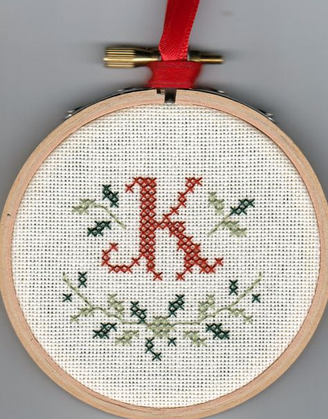 holiday cross stitch | Julie Ellen via Etsy Stitch Christmas Ornament, Christmas Stitching, Initial K, Holiday Cross Stitch, Xmas Cross Stitch, Just Cross Stitch, Cross Stitch Christmas, Cross Stitch Christmas Ornaments, Framed Cross Stitch