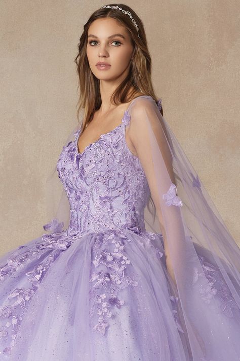 Ballroom Extravaganza, Cape Dress Long, Long Ball Dresses, Era Dresses, Elegant Cape, Special Ocassion Dresses, Sheer Cape, Long Ball Gown, Butterfly Applique