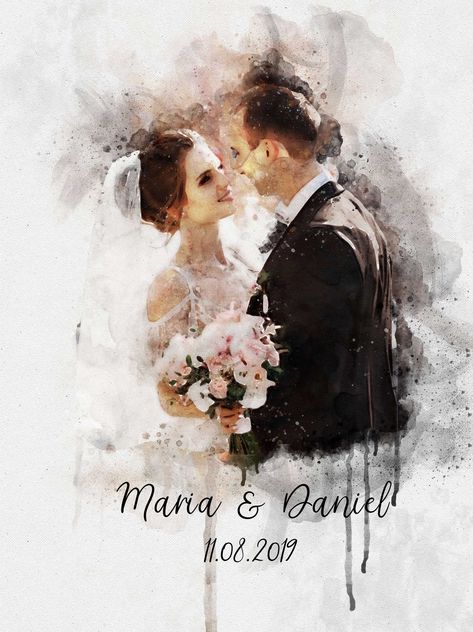 Modern Portrait, Custom Watercolor Portrait, Wedding Illustration, 1st Anniversary Gifts, Couple Portrait, Watercolor Images, Personalized Photo Gifts, Personalize Art, Portraits From Photos