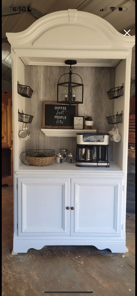 Coffee Hutch Ideas, Armoire Coffee Bar, Bar For Home, Coffee Cabinet, Diy Furniture Flip, Coffee Bar Station, Diy Coffee Bar, Coffee Bar Design, Diy Home Bar