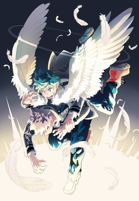 Winged People, Deku X Kacchan, Boku No Academia, Seven Deadly Sins Anime, Angels And Demons, Dark Angel, Fallen Angel, Izuku Midoriya, Original Artists