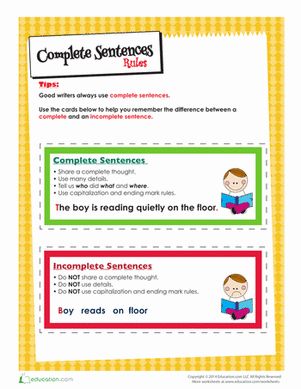 Use this handy guide to learn the difference between complete and incomplete sentences. Complete And Incomplete Sentences, Sentences Worksheet, Incomplete Sentences, Complete Sentences, Sentence Writing, Fix It, To Learn, Education, Writing