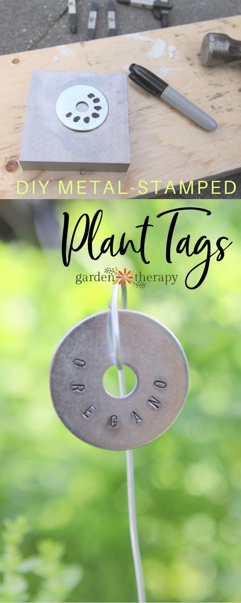 Metallringe und Unterlegscheiben für moderne Pflanzenschilder nutzen. DIY metal-stamped plant tags. Für das Gewächshaus, die Anzucht und das Pflanzbeet. Plant Tags Diy, Apple Espalier, Hardware Stores, Diy Garden Patio, Garden Therapy, Garden Patio Decor, Garden Tags, Plant Crafts, Gardening Diy