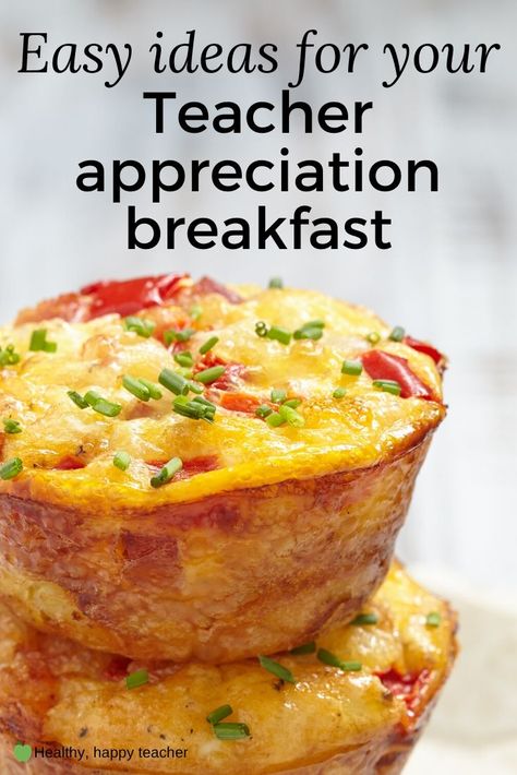 Want to show a teacher some appreciation? How about having a shared breakfast, featuring some of these teacher appreciation breakfast ideas! #teacherappreciation #teacherappreciationideas #teacherappreciationbreakfast Teacher Back To School Breakfast Ideas, Teacher Appreciation Brunch Ideas, Teacher Appreciation Food Ideas For Staff, Easy Staff Breakfast Ideas, Teacher Breakfast Ideas Simple, Breakfast Ideas For Teacher Appreciation, Teachers Breakfast Ideas, Breakfast For Teachers Appreciation, Teacher Breakfast Bar