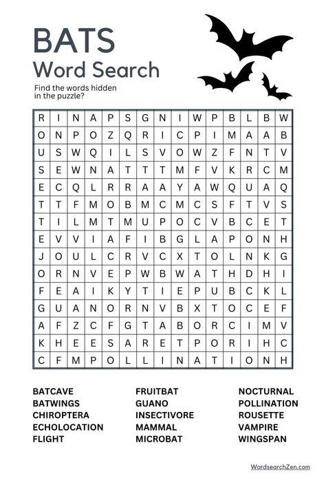 Take flight with our Bats word search puzzle! A spooky and exciting challenge for kids and adults who love to learn while having fun. Download and print for free now—your batty adventure begins here! Kindergarten Word Search, Music Word Search, Disney Word Search, Word Search Free Printable, Holiday Word Search, 3rd Grade Words, Easy Word Search, Free Word Search Puzzles, Teen Words