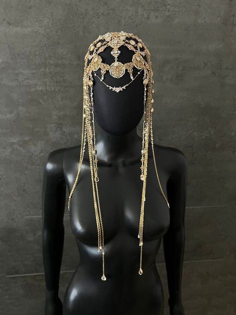 head accessories Egyptian Headpiece, Tiara Gold, Beaded Headpiece, Chain Headpiece, Gold Headpiece, Gold Tiara, Hair Jewellery, Headpiece Jewelry, Crystal Headpiece