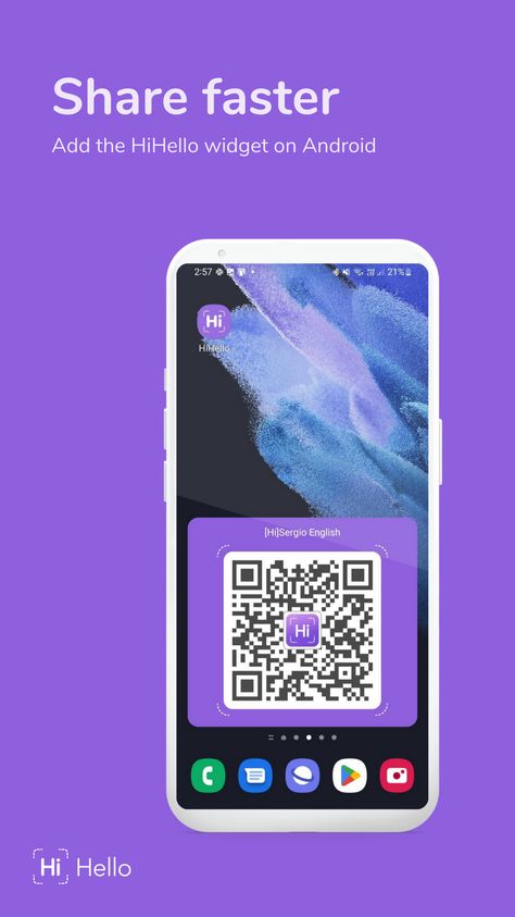 Here's how you can add our widget to share your HiHello card even more quickly. Using the widget, you can share your card from your lock or home screen without opening the app first. Home Screen, To Share, Screen