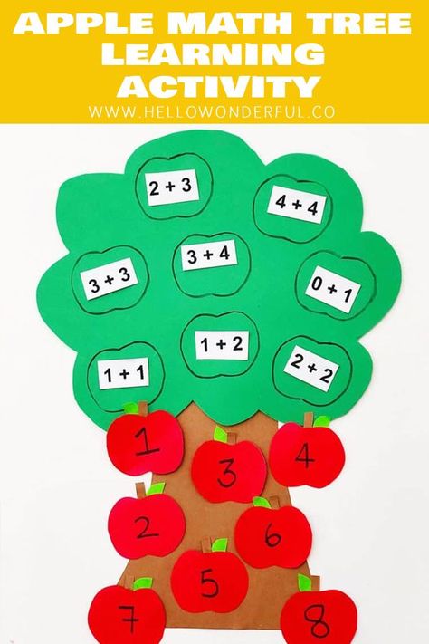 Teach Numbers, Apple Math, Addition Activities, Math Activities For Kids, Math Learning, Kindergarten Learning, Math Activities Preschool, Activity For Kids, Kids Learning Activities