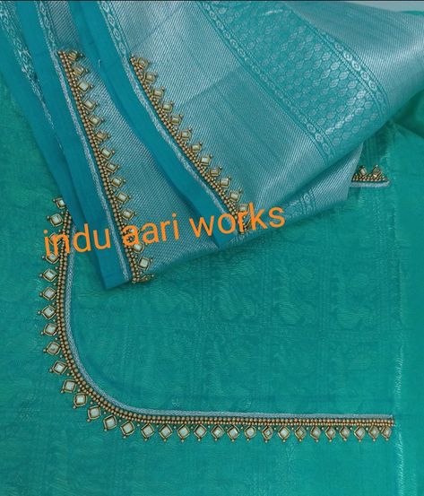 Very Simple Aari Work Blouse Design, Blue Blouse Designs, Mirror Work Blouse Design, Aari Design, Latest Bridal Blouse Designs, Hand Work Design, Latest Blouse Designs Pattern, Embroidery Fashion Detail, Aari Designs