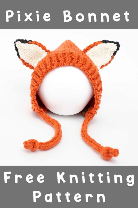 Free Fox Pixie Bonnet Hat Knitting Pattern Baby Children Easy Ears Halloween Knitting Patterns, Hat Free Knitting Pattern, Halloween Knitting, Designer Knitting Patterns, Pixie Bonnet, Fox Hat, Lion Brand Wool Ease, Hat Knitting Pattern, Pixie Hat