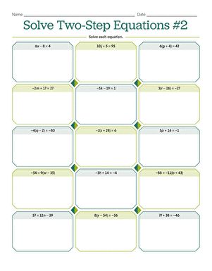 Solve Two-Step Equations #2 | Worksheet | Education.com Multi Step Equations, Two Step Equations, Solving Equations, Two Step, Eighth Grade, Multi Step, Seashell Art, Math Ideas, 6th Grade